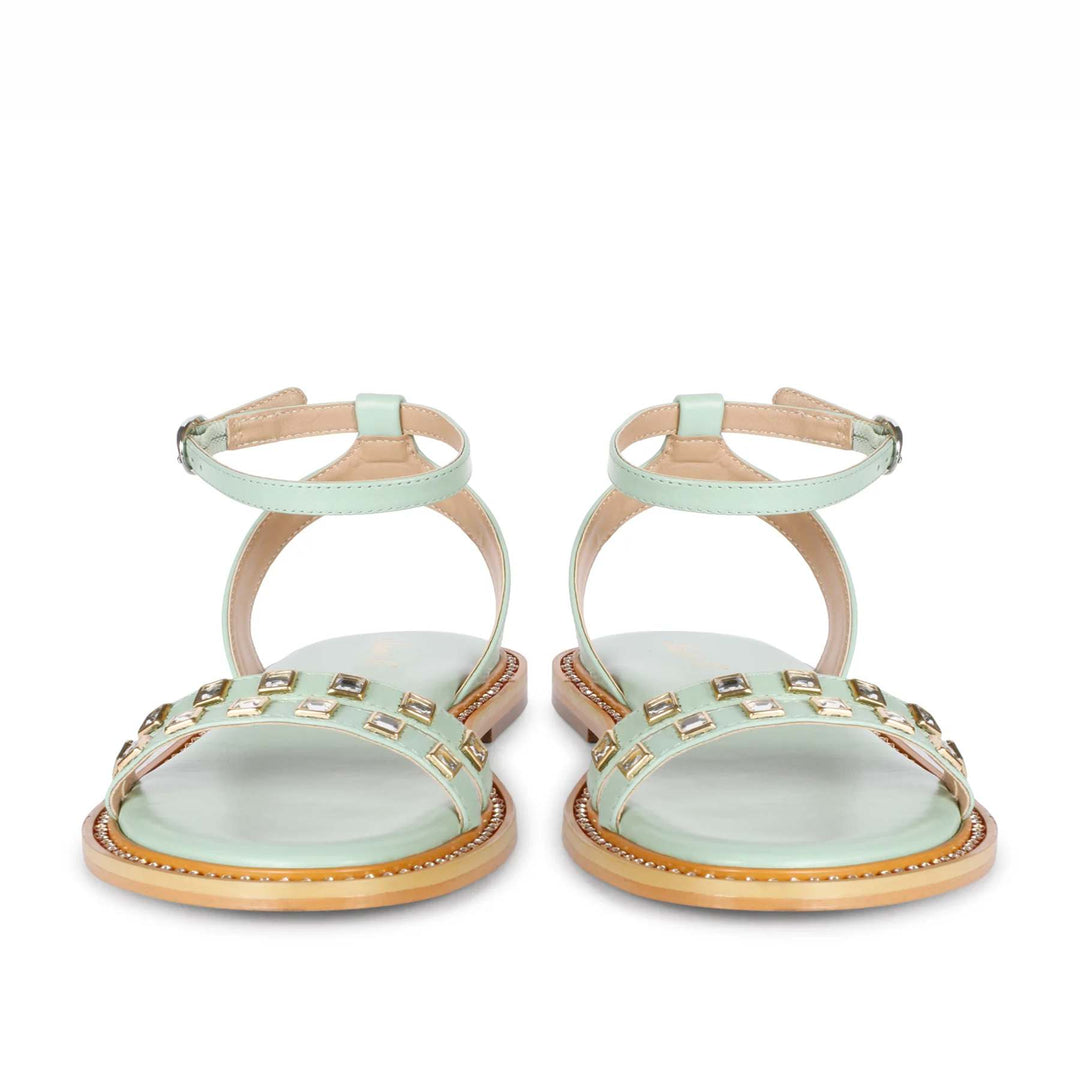 Saint Ivy Mint Leather Flat Sandal