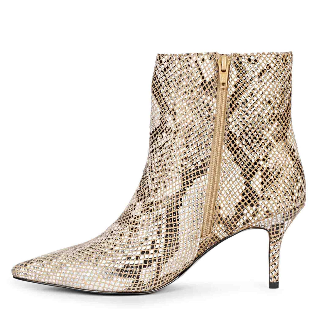 Trendy snake print ankle boots with kitten heels by Saint Lottie.