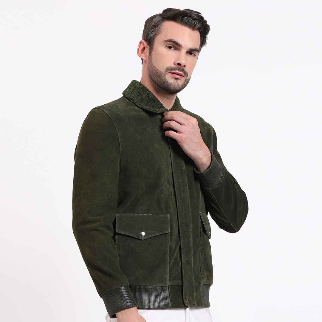 Saint Travis Green Olive Suede Leather Men's Jacket