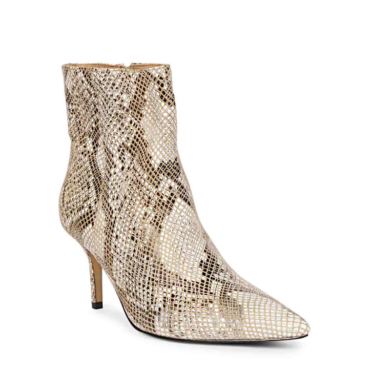 Trendy snake print ankle boots with kitten heels by Saint Lottie.