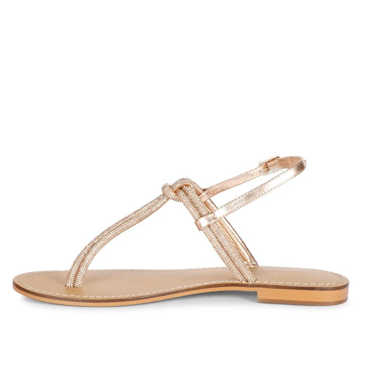 Saint Elsie Crystal Cord Amber Leather Flat Sandals