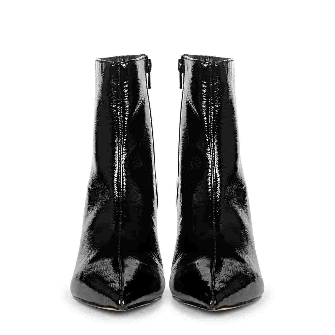 SAINT HARRIET BLACK CRINKLE PATENT LEATHER KITTEN HEEL POINTED BOOTS