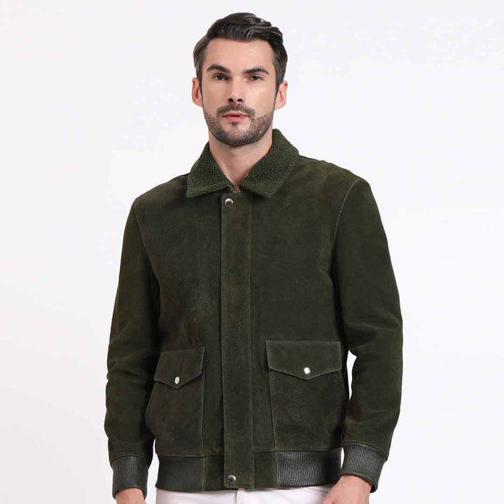 Saint Travis Green Olive Suede Leather Men's Jacket