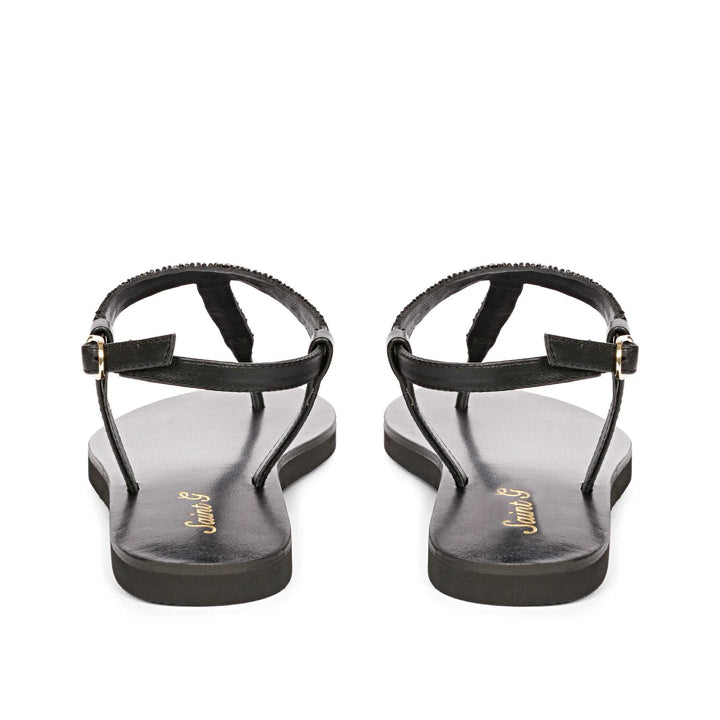 Saint Abigail Black Leather Flat Sandals