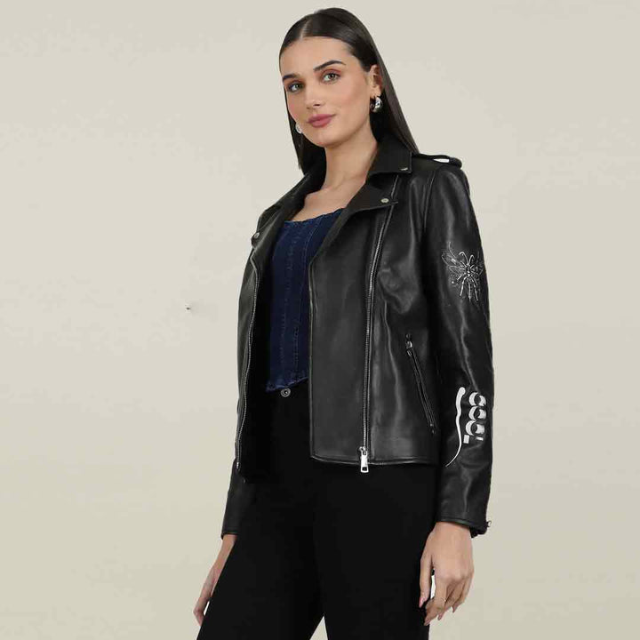 Saint Saira Black Leather Women Jackets