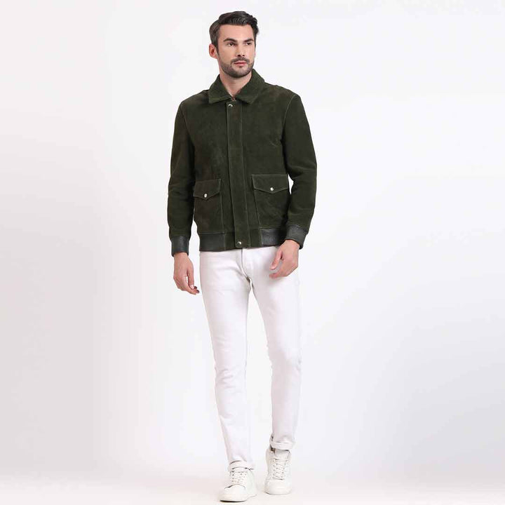 Saint Travis Green Olive Suede Leather Men's Jacket