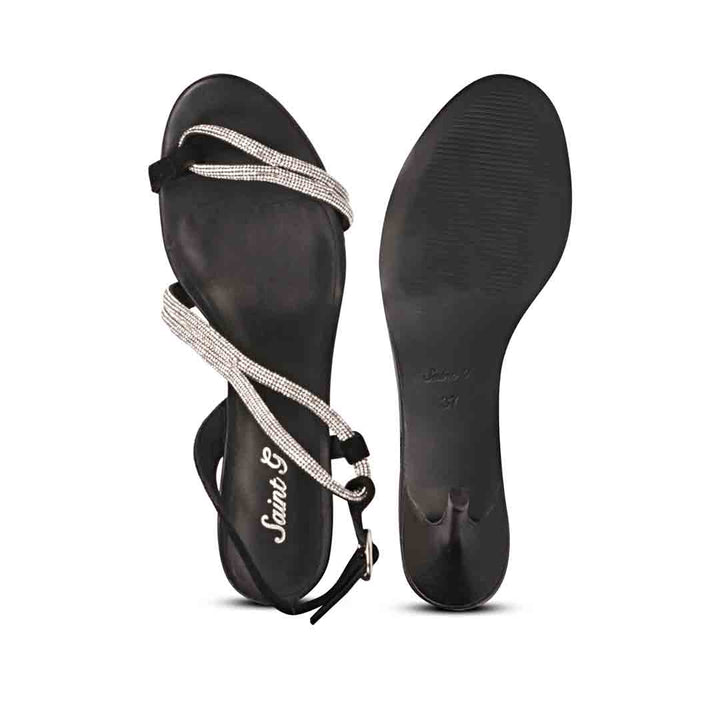 Saint Nessa Crystal Embellished Black Leather Stilettos