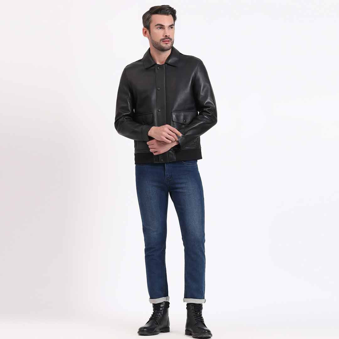 Saint Dion Black Leather Men's Jackets