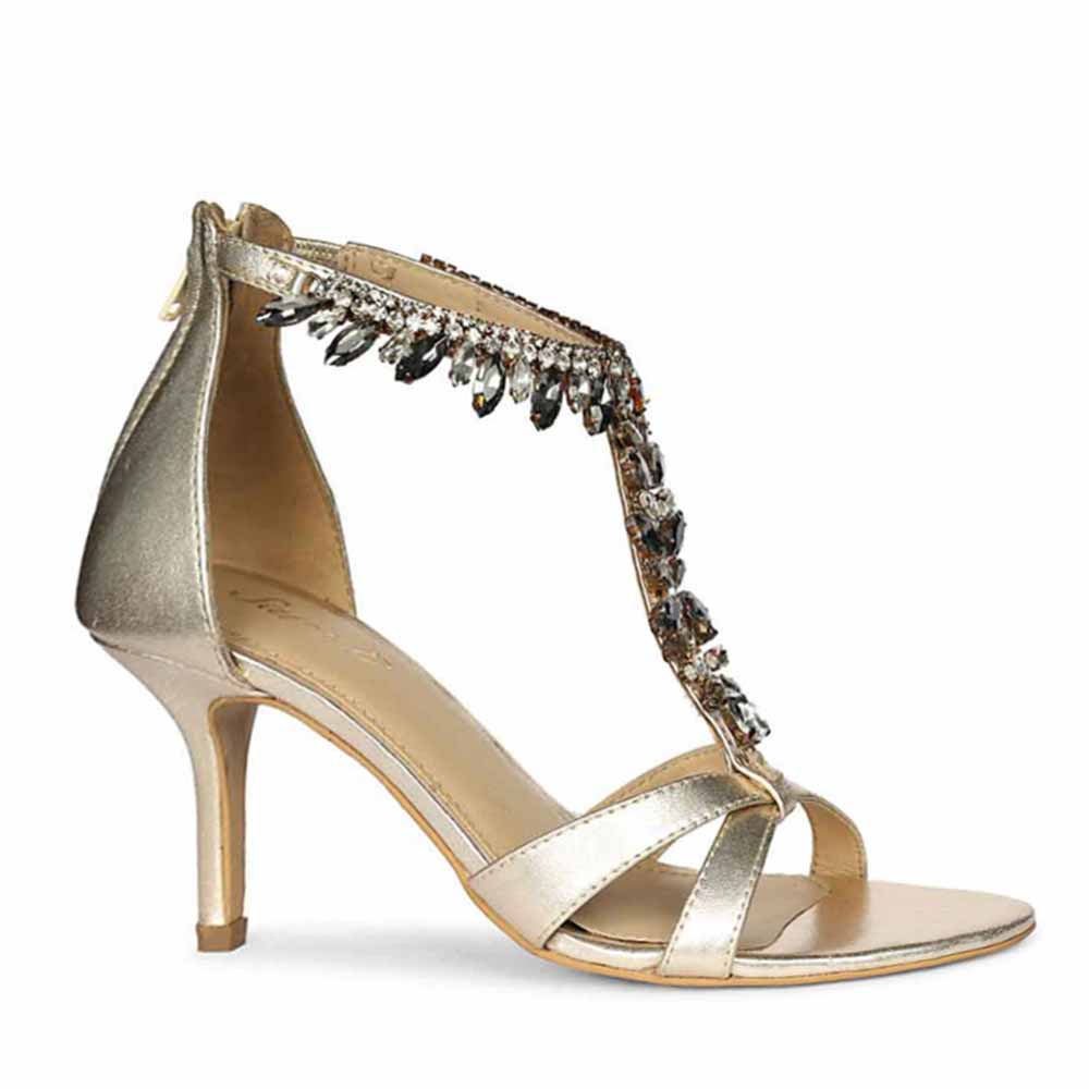 Saint Celestia Stone Embellished Gold Leather Stilettos