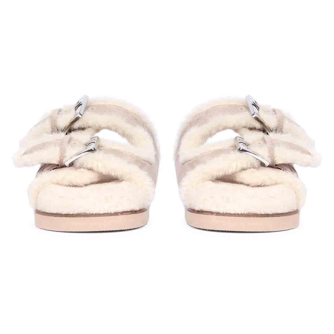 Saint Oleander Fur Lining Taupe Leather Sandal