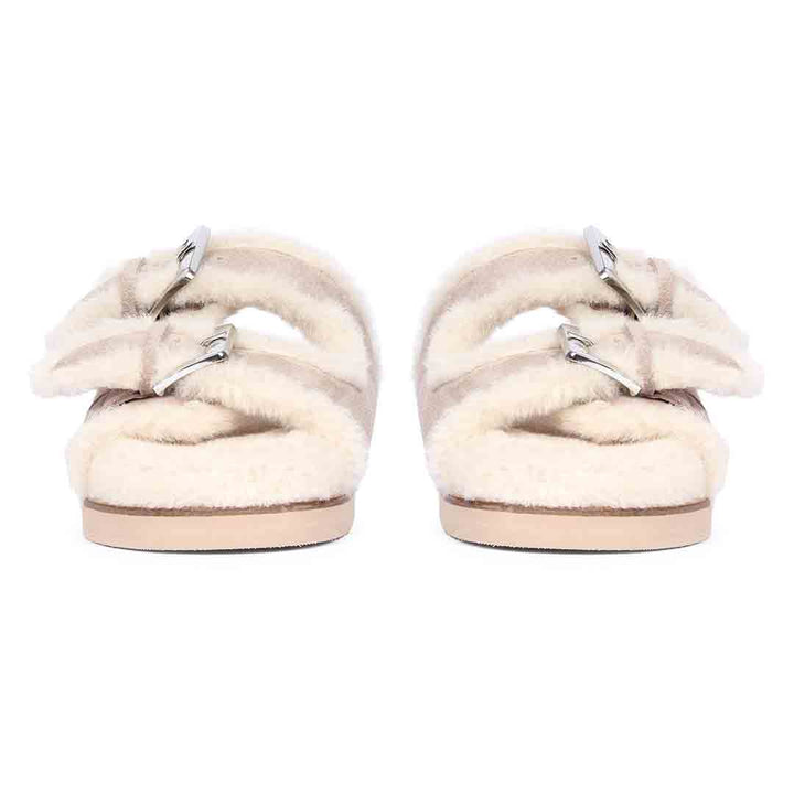 Saint Oleander Fur Lining Taupe Leather Sandal