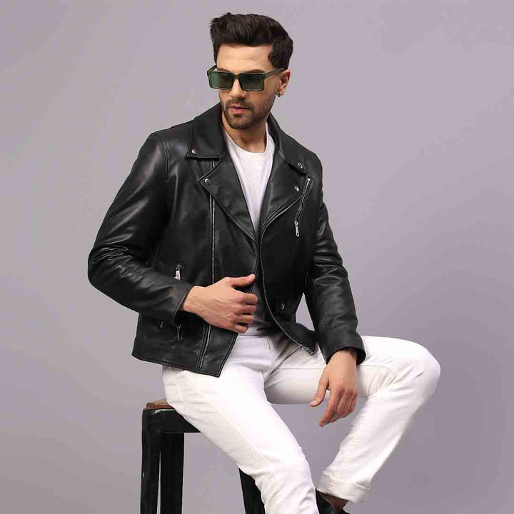 Saint Logan Men's Black Leather Biker Style Jackets