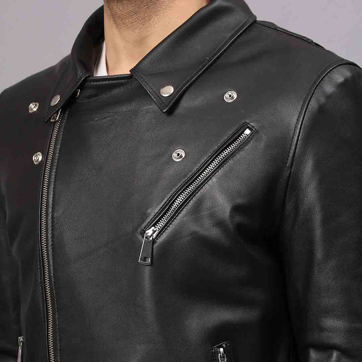 Saint Logan Men's Black Leather Biker Style Jackets