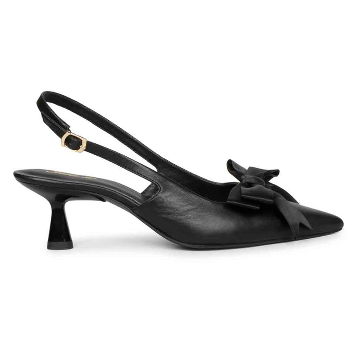 Saint Yuki Black Leather SlingBack Kitten Heel pumps