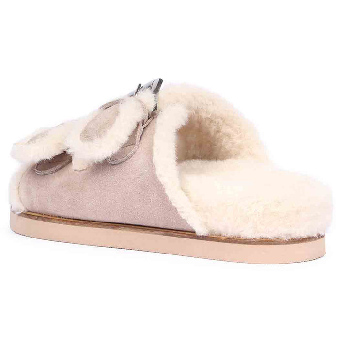 Saint Oleander Fur Lining Taupe Leather Sandal