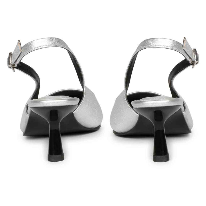 Saint Cynara Silver Sling Back Kitten Heels Pump