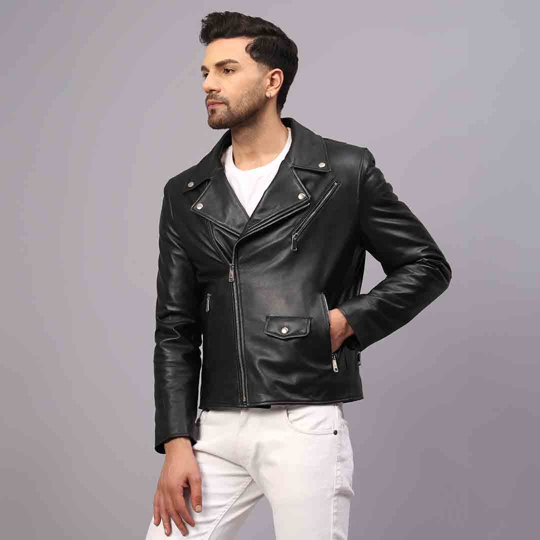 Saint Logan Men's Black Leather Biker Style Jackets