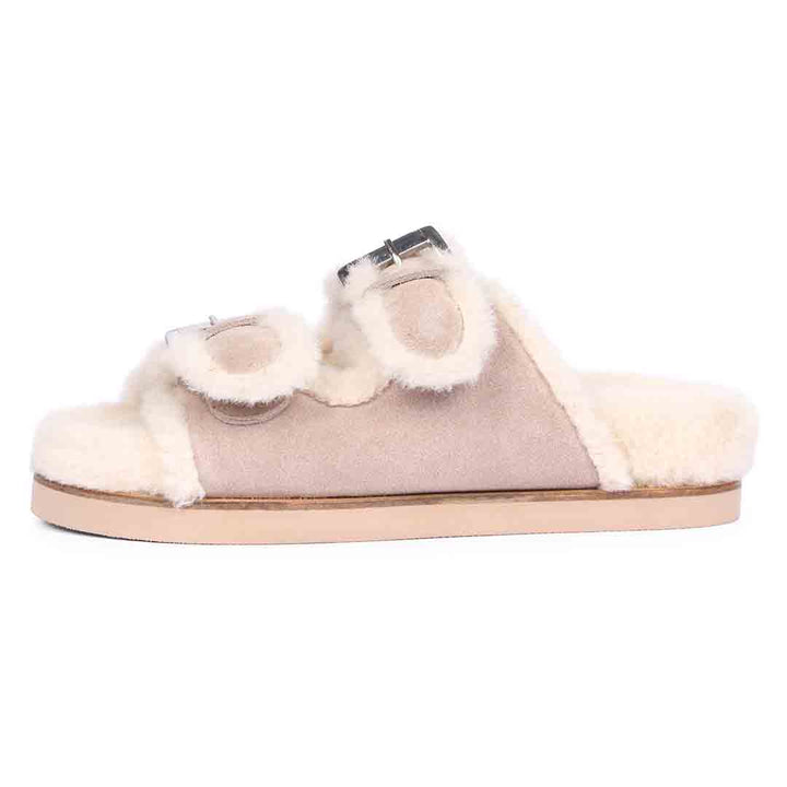 Saint Oleander Fur Lining Taupe Leather Sandal