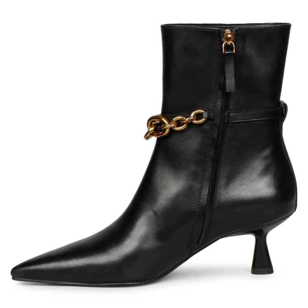 Saint Peony Chain Embellished Black Ankle boots