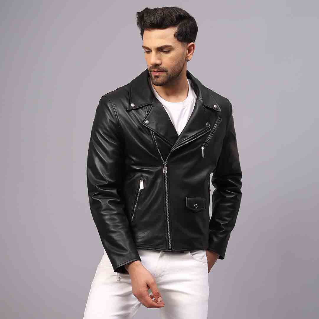 Saint Logan Men's Black Leather Biker Style Jackets