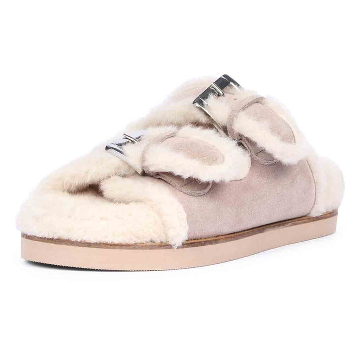 Saint Oleander Fur Lining Taupe Leather Sandal