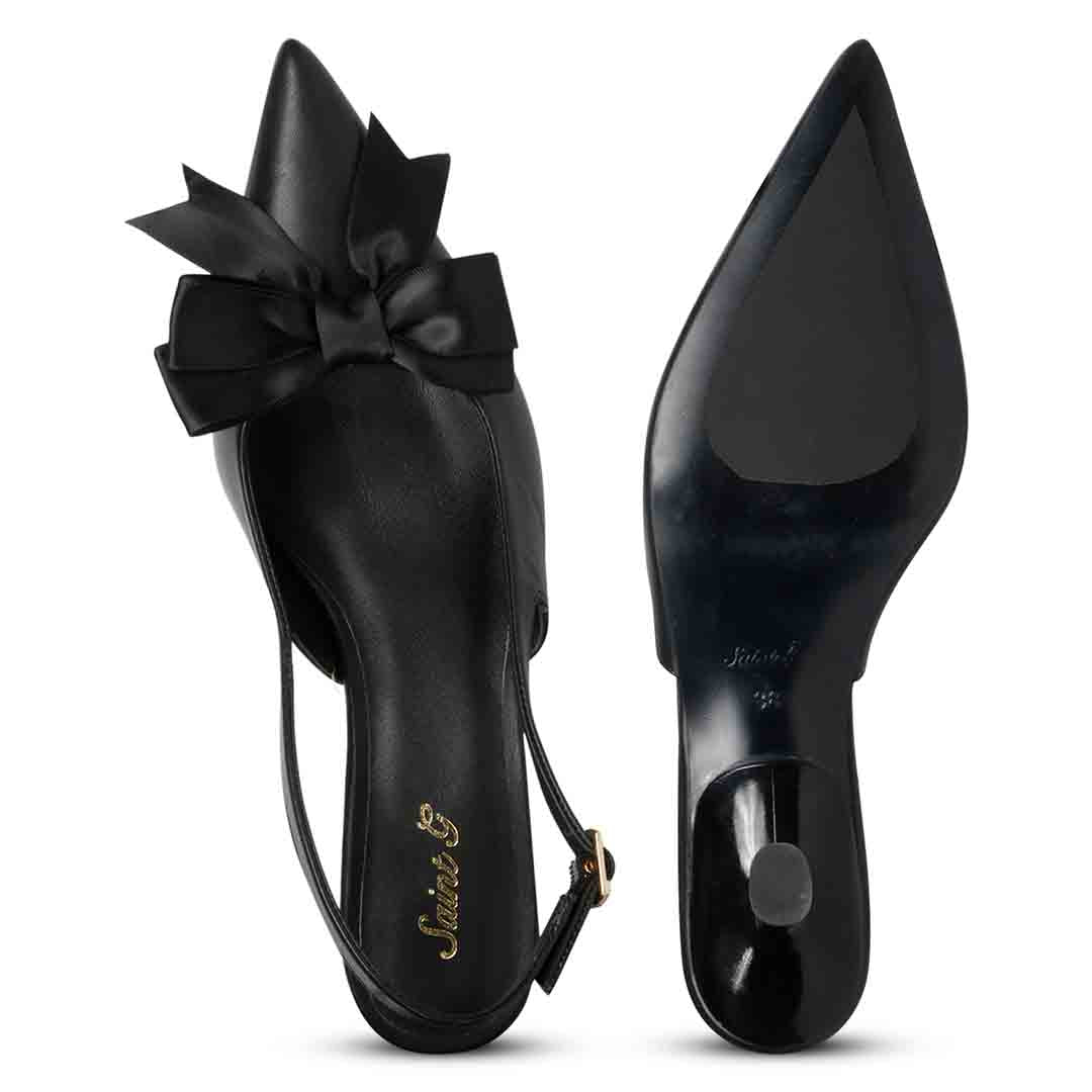 Saint Yuki Black Leather SlingBack Kitten Heel pumps