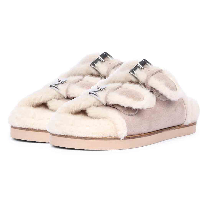 Saint Oleander Fur Lining Taupe Leather Sandal