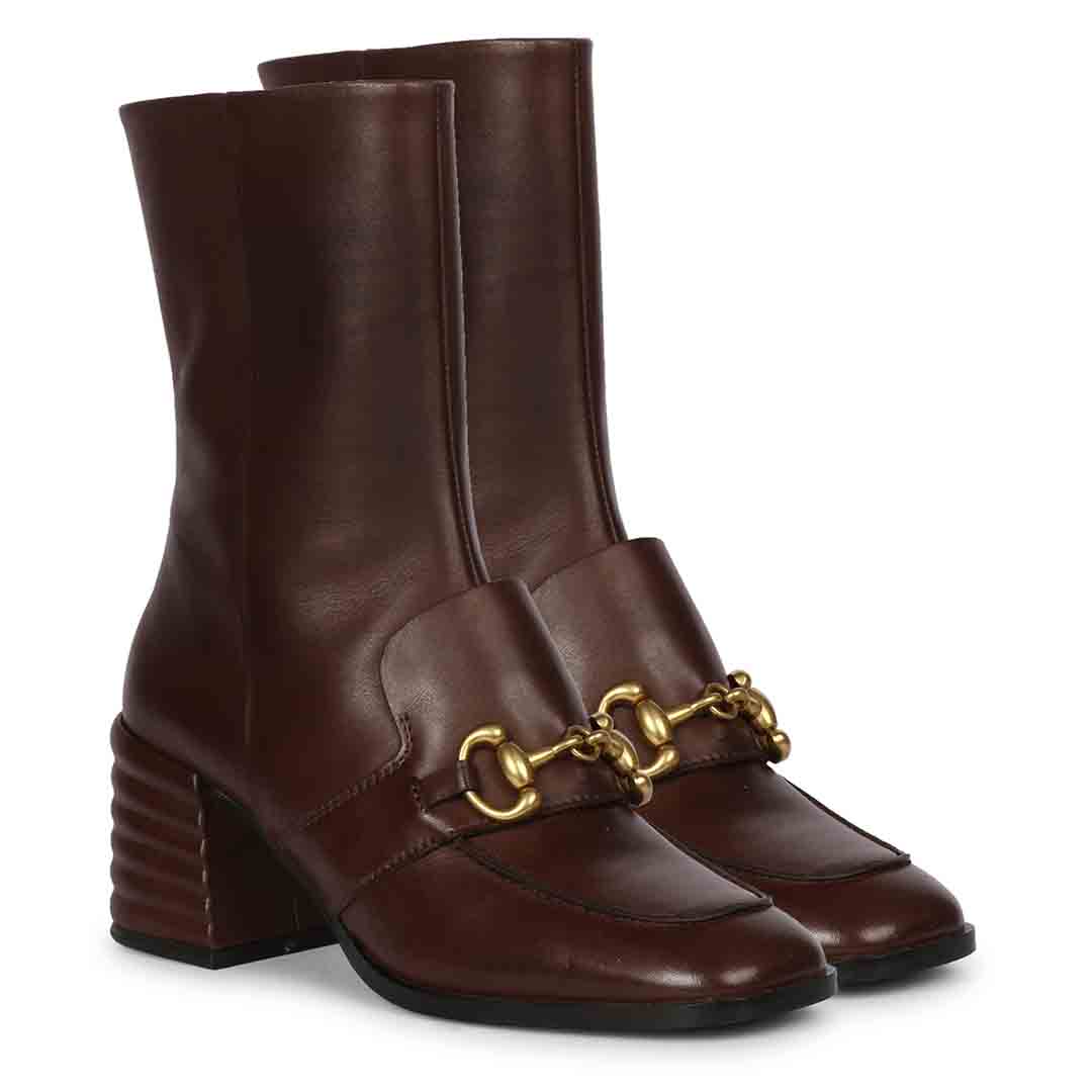 Saint Daffodil Chocolate Leather High Ankle Boots