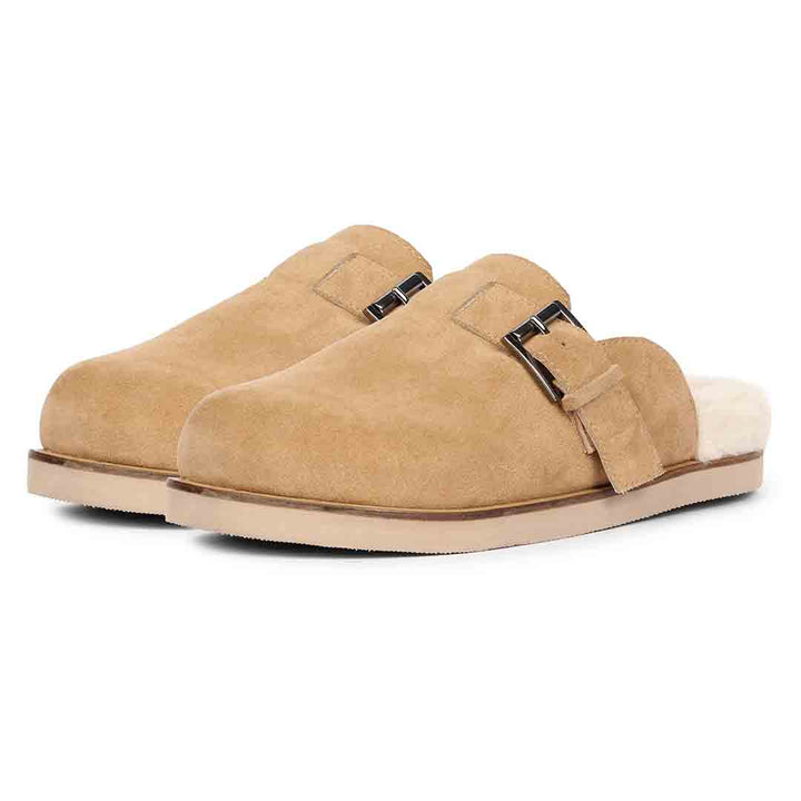 Saint Levy Fur Lining Beige Leather Sandal