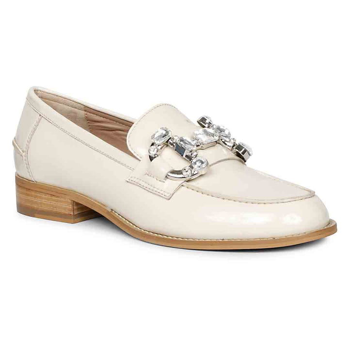 Saint Livia Patent Off-white Leather Moccasins