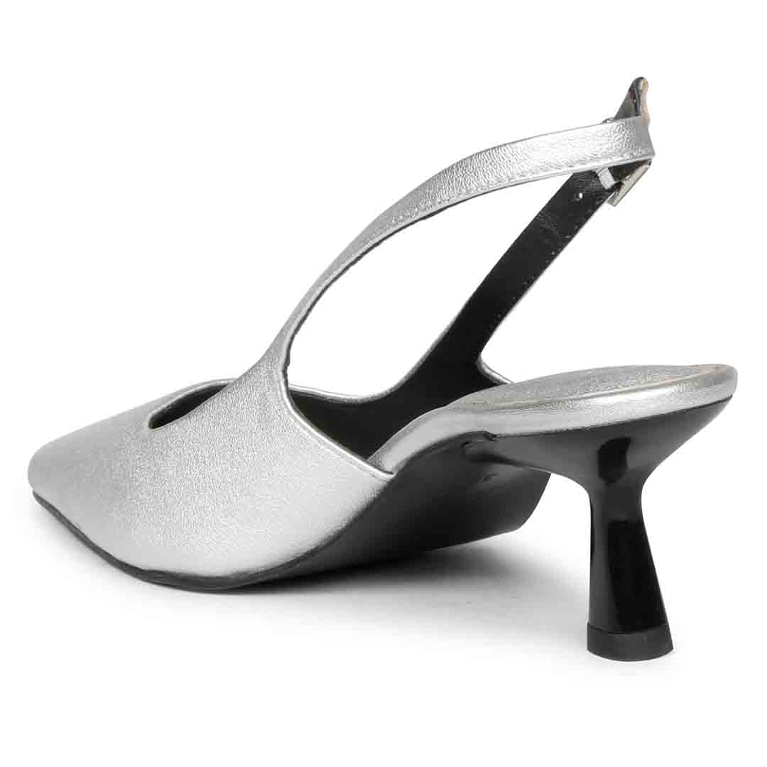 Saint Cynara Silver Sling Back Kitten Heels Pump