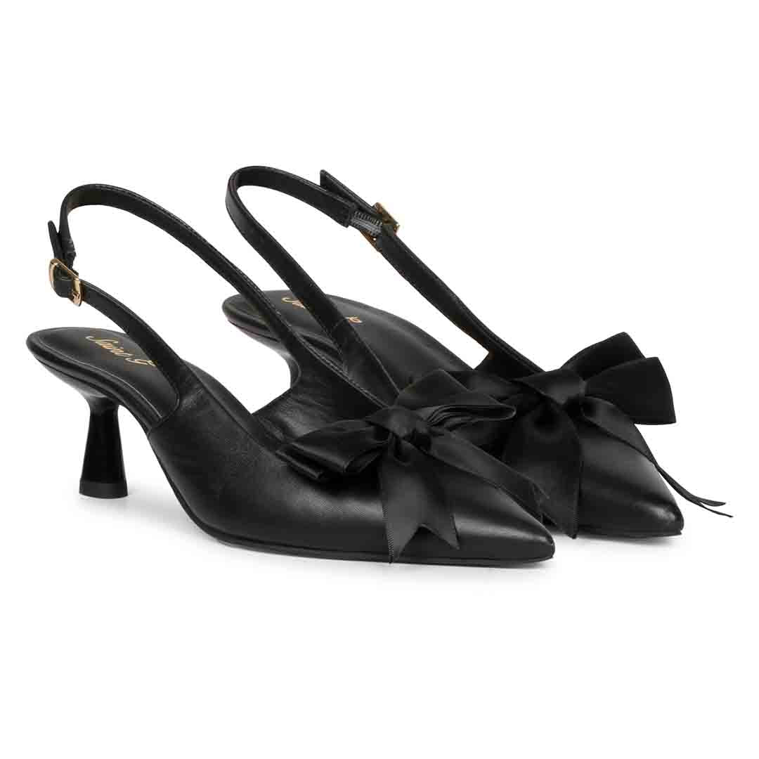 Saint Yuki Black Leather SlingBack Kitten Heel pumps