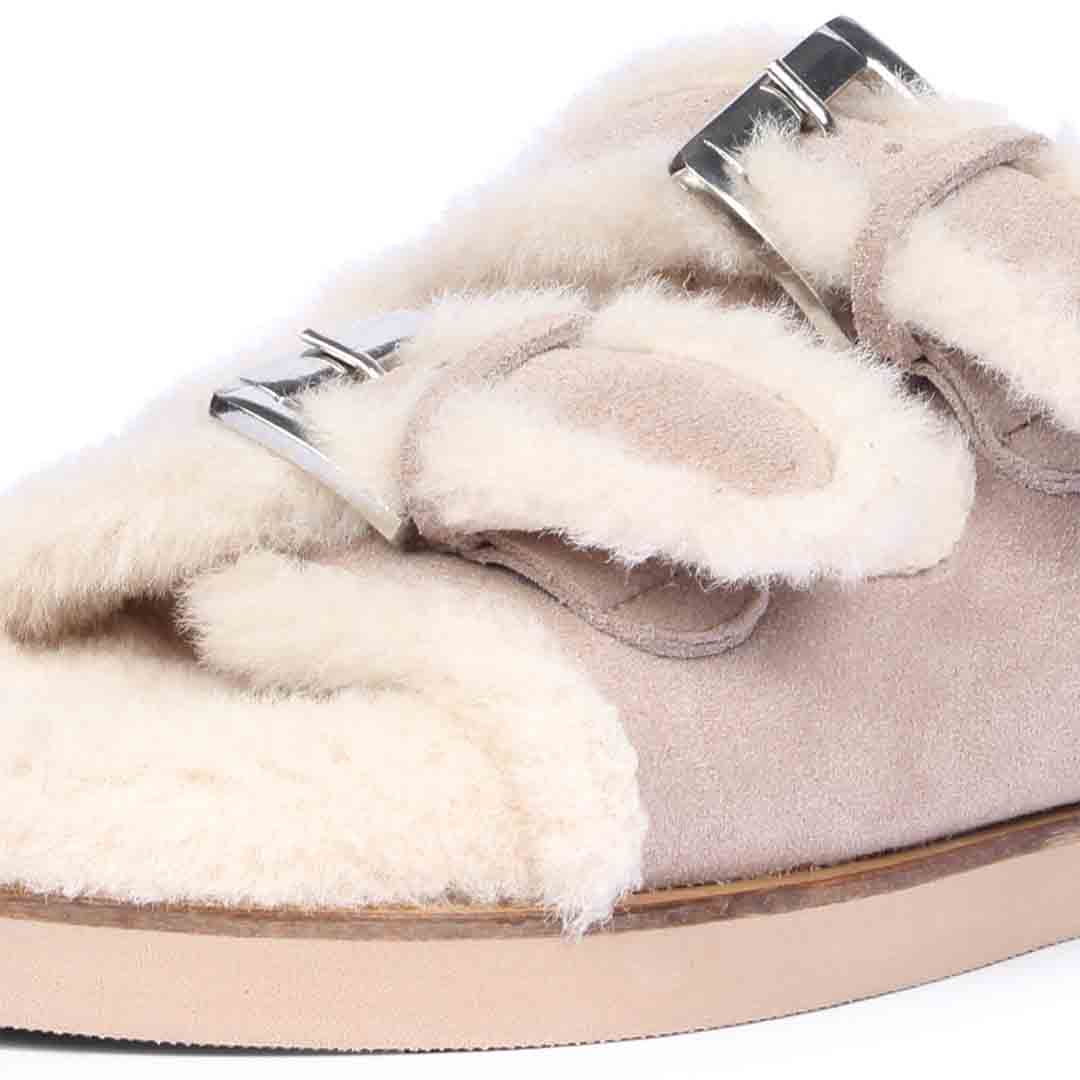 Saint Oleander Fur Lining Taupe Leather Sandal