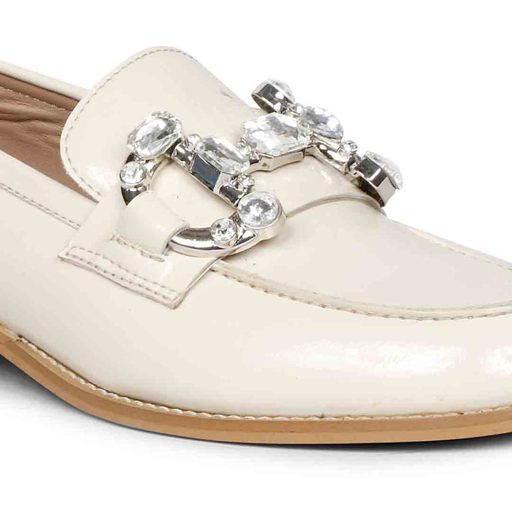 Saint Livia Patent Off-white Leather Moccasins