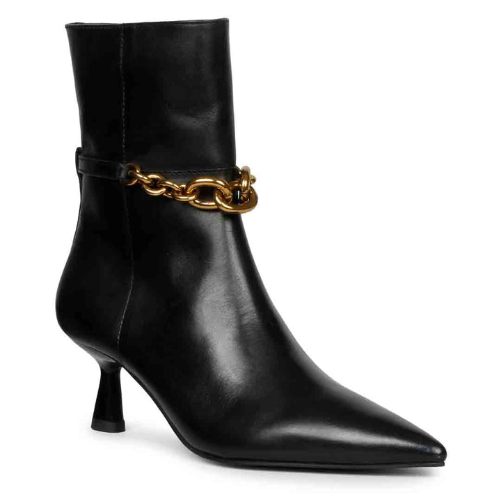 Saint Peony Chain Embellished Black Ankle boots