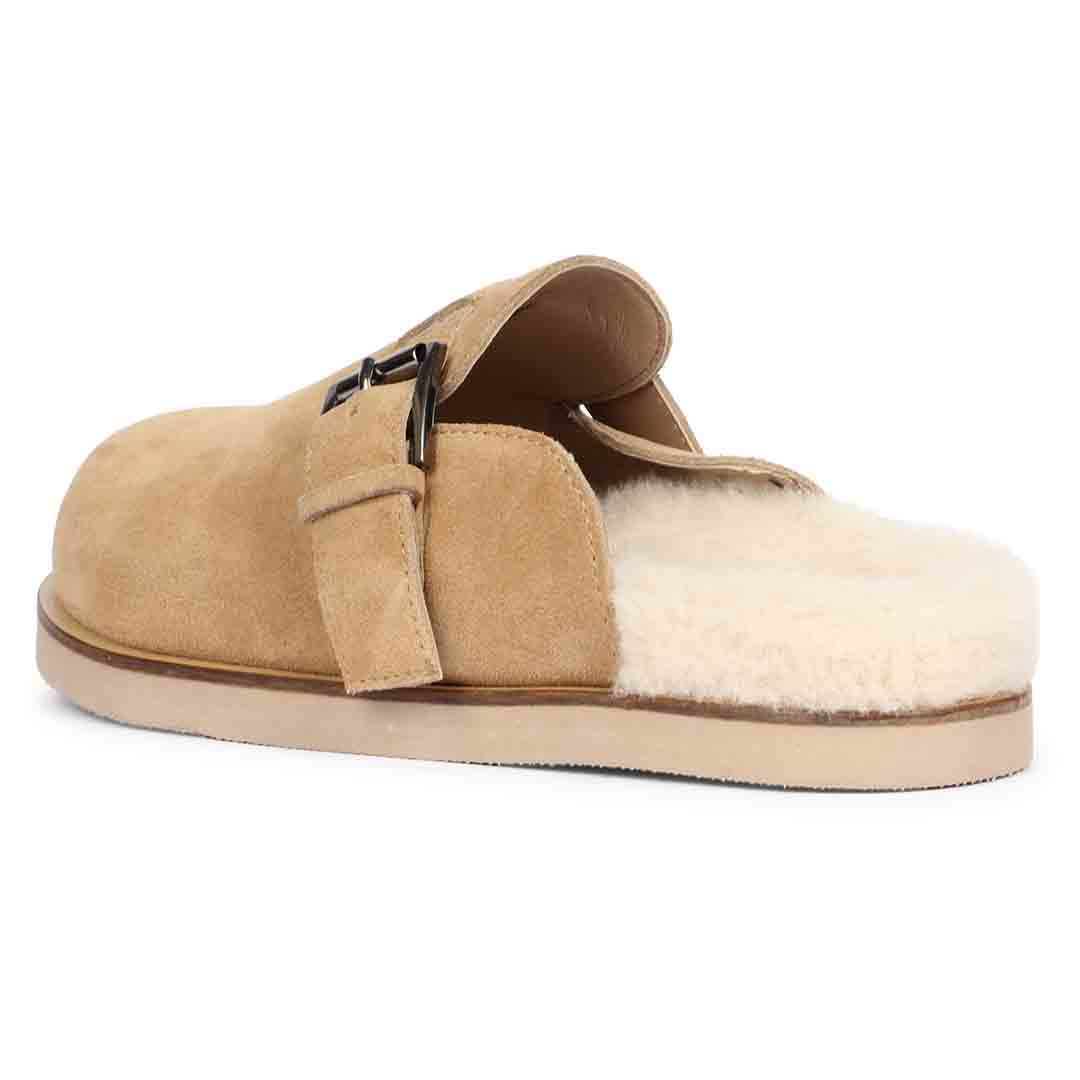 Saint Levy Fur Lining Beige Leather Sandal