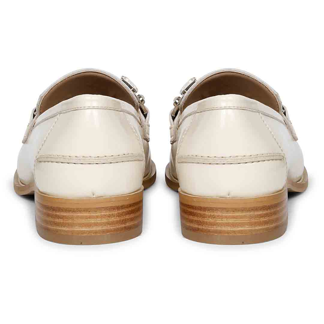 Saint Livia Patent Off-white Leather Moccasins