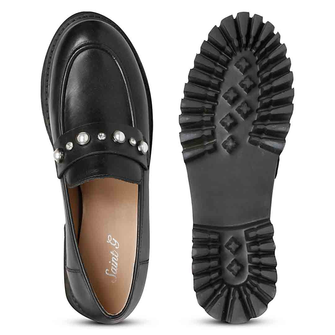 Saint Fern Pearl Embellished Black Handcrafted Loafers