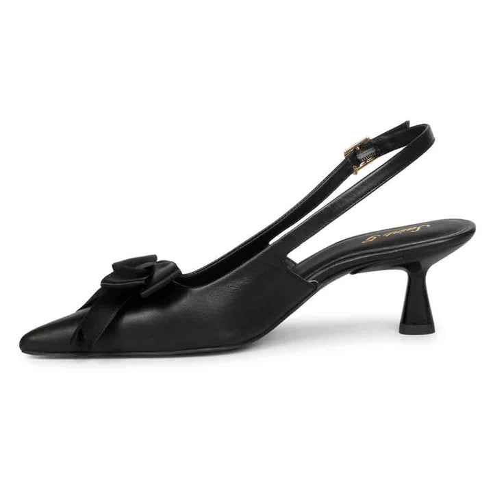 Saint Yuki Black Leather SlingBack Kitten Heel pumps