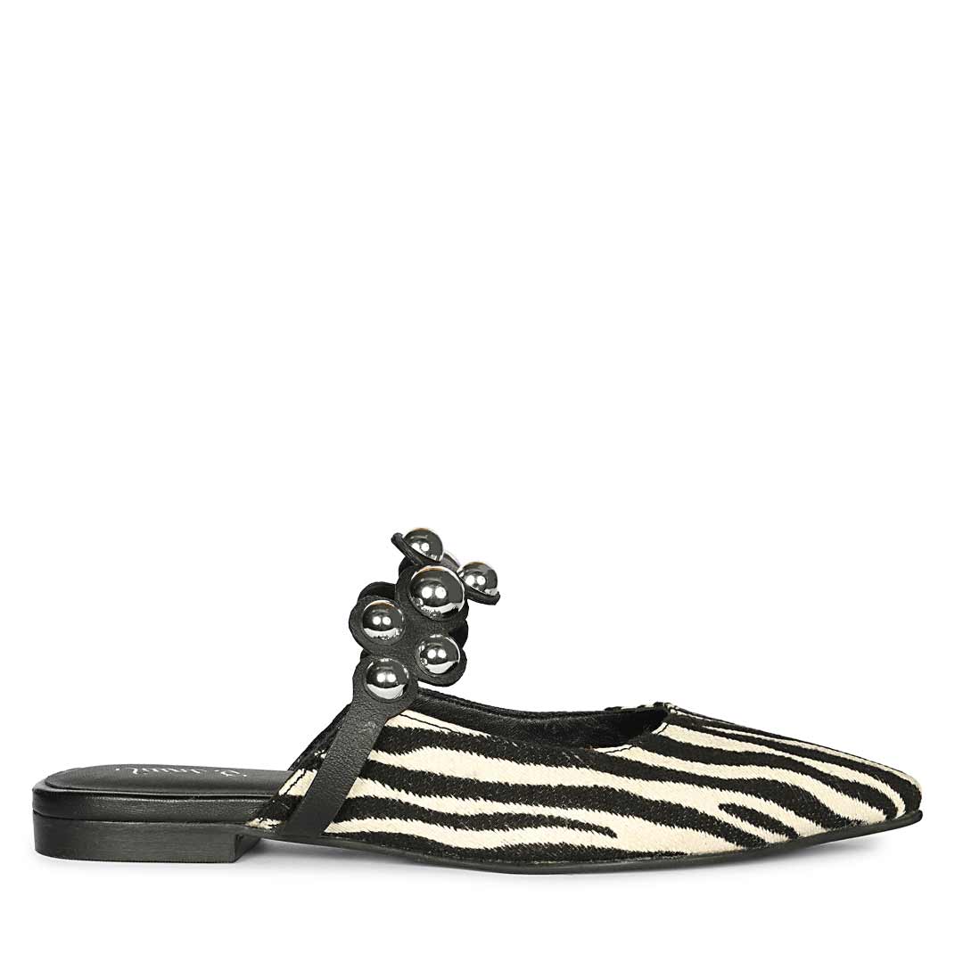 Saint Danika White Zebra Studded Leather Flats