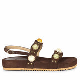 Saint Solira Multi Stone Brown Leather Footbed Sandals