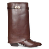 Saint Rowena Fold-Over Brown Leather Mid-Calf Boots