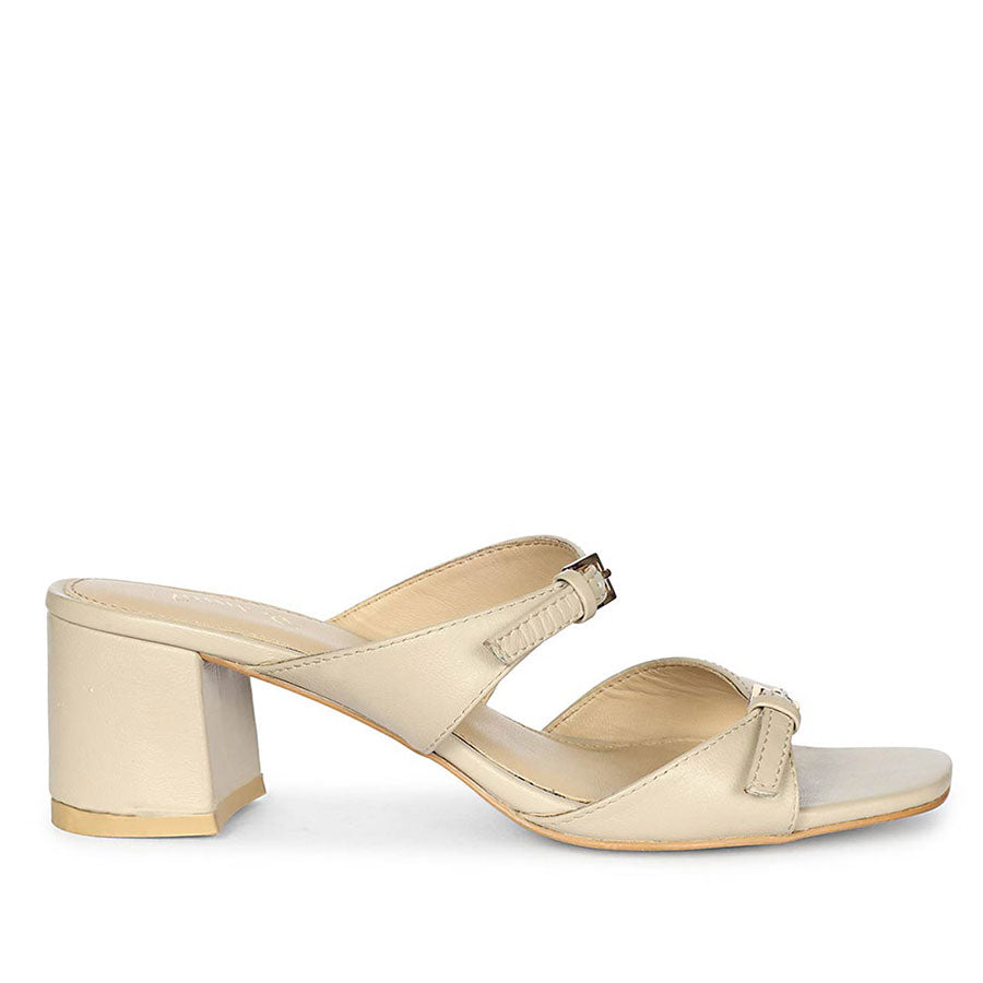 Saint Ellery Buckle Beige Leather Block Heel Sandals