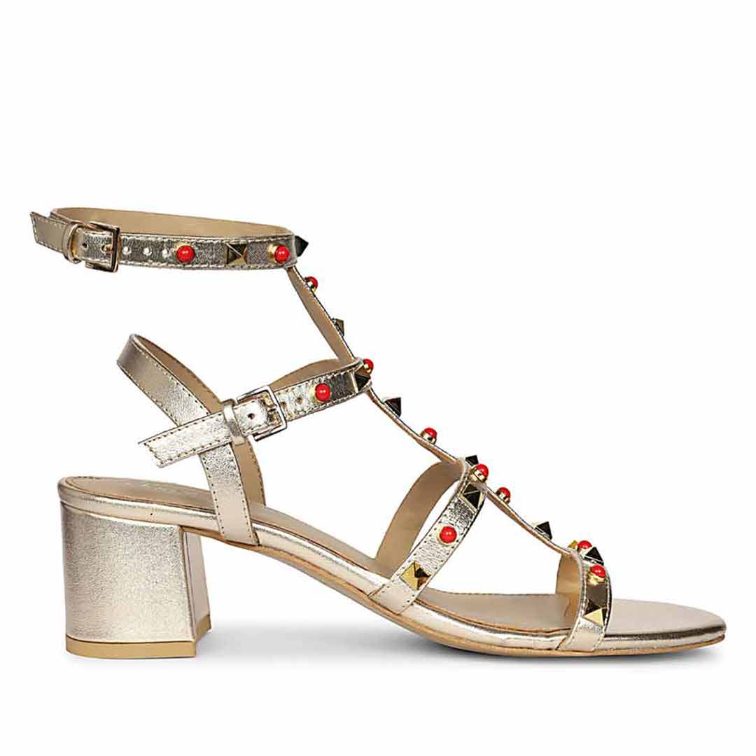 Saint Lucien Gold Leather Studded Gladiator Block Heels