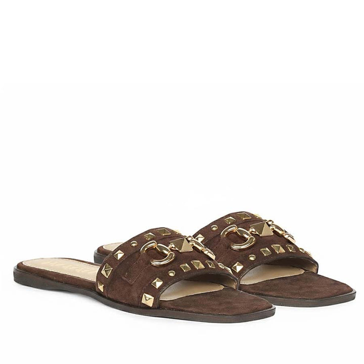 Brown suede leather slides