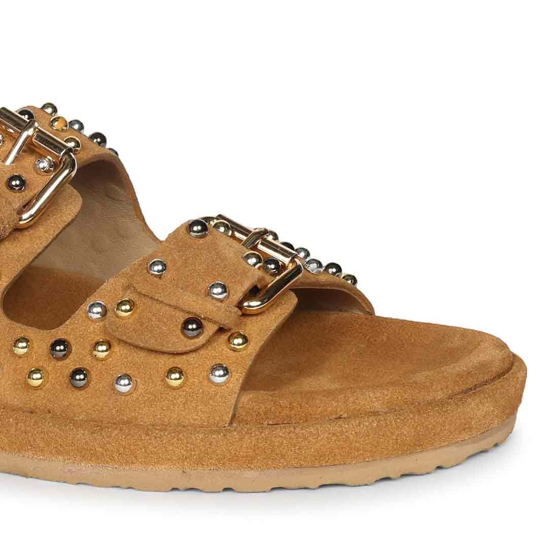 Saint Marnie Studded Tan Leather Footbed Sandals