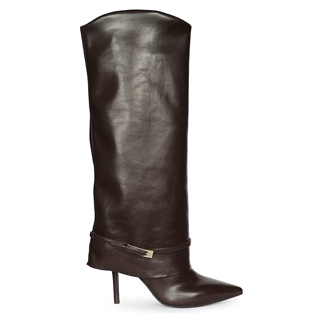Saint Aitana Fold-Over Dark Brown Vegan Leather Knee-High Boots