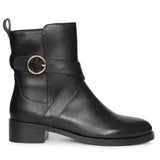 Saint Valentina Gold Buckle Black Leather Ankle Boots