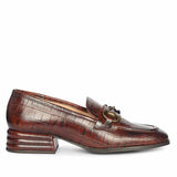 Saint Jacqueline Croc Embossed Choco Leather Moccasins