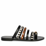 Saint Monaco Zebra Print Black Leather Flat Sandals